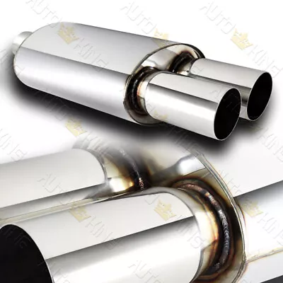 Universal 3  Dual Flat Chrome Tip Stainless Steel T-304 Exhaust 3  Inlet Muffler • $48.24
