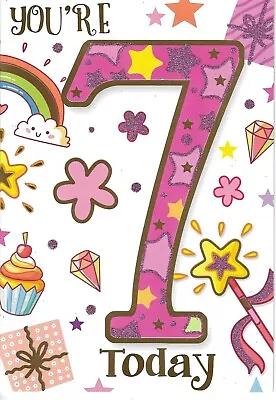 Age Seven 7th Girl Birthday Greeting Card 7 X5   • £1.89