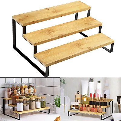 £15.99 • Buy 3 Tier Bamboo Multi-Use Spice Shelf Display Stand Cosmetics Rack Kitchen Makeup