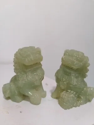 Two Chinese Carved Green Jade Foo Dog/Guardian Lion Vintage Antique Figures • £80