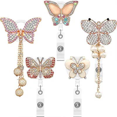 Butterfly Diamond Clip On Retractable Badge Holder ID Name Reel Card Holders • $5.99