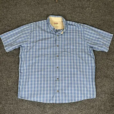 Wrangler Authentics Shirt Mens XL Blue Plaid Button Down Short Sleeve Adult • $17.96