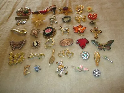 Antique To Vintage Lot Of 36 Brooches Diverse Group • $29.99