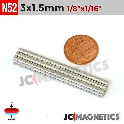 3mm X 1.5mm 1/8 X1/16  N52 Small Strong Rare Earth Neodymium Crafts Magnet Discs • $13