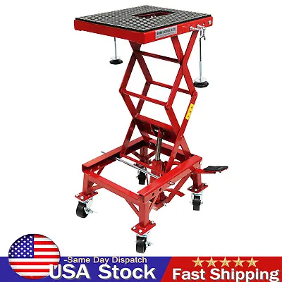 Hydraulic Motorcycle Lift Table 350LBS Dirt Bike ATV Scissor Jack Stand W/Wheels • $150.99