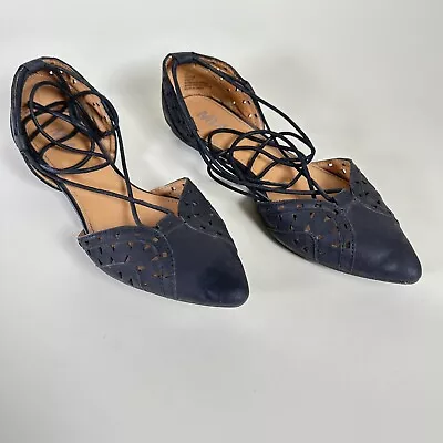 MIA Norine Pointed Toe Laser Cut Faux Leather Strappy Flats Women's Size 7 Black • $18.87