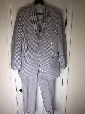 Blue Brooks Brothers Seersucker Suit 42R 32x 31- See Desc. For  Flaws • $69