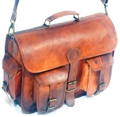 Men's Real Goat Laptop Briefcase Leather Vintage Brown Messenger Shoulder Bag • $48.88