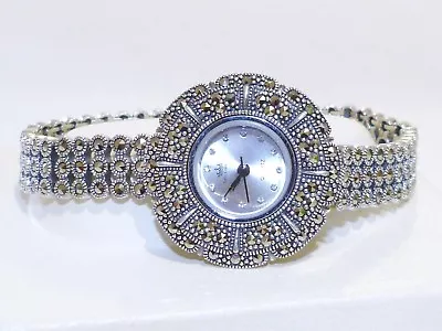 VINTAGE STYLE! 38.7grams Swiss Marcasite Bracelet Watch Solid S/Silver 925! • $270
