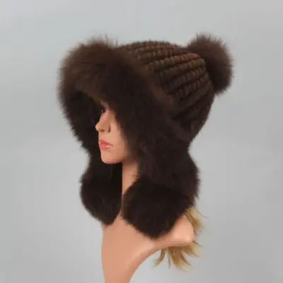 Real Mink Fur Hat With Fur Ball Earmuffs Protective Cap Hat For Hat Fur Beanies • $89.05