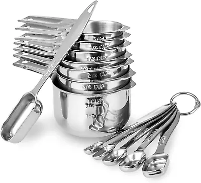 13-Piece Measuring Cups And Spoons Set 18/8 Stainless Steel Heavy Duty Ergonomi • $38.98