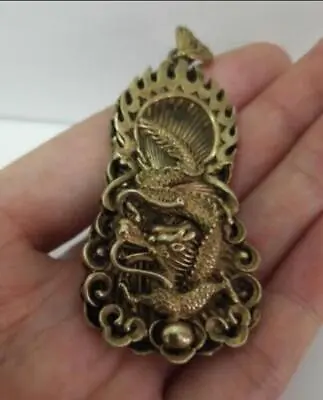 Chinese Old Antique Collection Pure Brass Dragon Small Pendant • $4.15