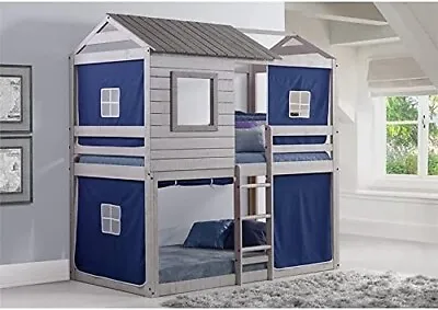 $637 • Buy Donco Kids Deer Blind Bunk Loft Bed Tent, Twin/Twin, Light Grey/Blue