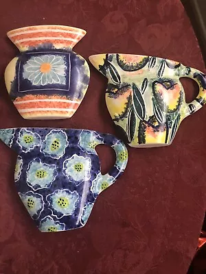 Set Of 3 ~ 5” ~ Vase & Pitchers Wall Decor Hanging Folk Ceramic Art CUTE!! • $22.40