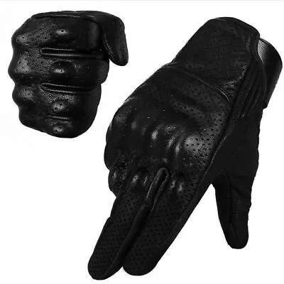 Leather Touch Screen Perforated Motorcycle Full Finger Gloves Motorbike Racing • $18.48