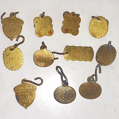 Vintage 1949-1965 Sangamon County Illinois Brass Dog Tax Tags Large Lot • $59.99