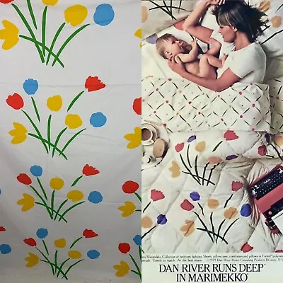 Marimekko By Dan River Vintage Queen Flat Sheet Seven Flowers Made In USA 79 70s • $39.99