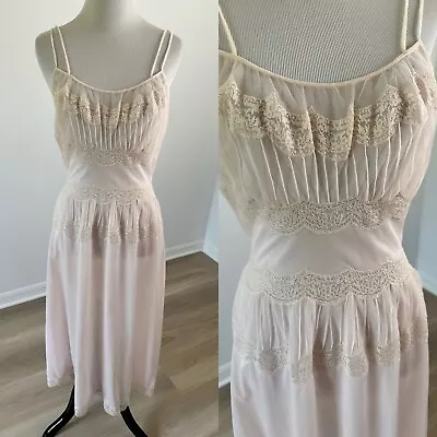 Vintage Van Raalte Nightgown Pink Sheer Lace 32 Read! • $18.50