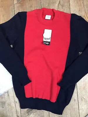 SAINT JAMES Womans Pure New Wool Crew Neck Jumper Chest 36” Red & Navy Blue • £40