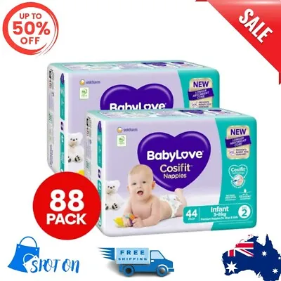 $47.99 • Buy New Babylove Cosifit Nappies, Size 2 (3-8Kg), 88 Nappies (2X 44 Pack)