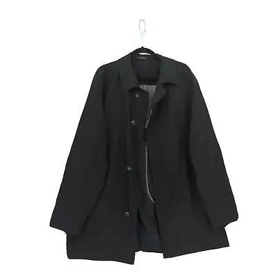 SANYO NY Men's L Black Water Repellant Shell Poly Coat Button Lined Mackintosh • $149.99