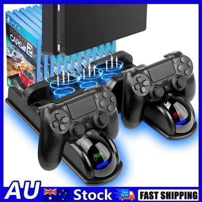 $33.90 • Buy For PS4 Vertical Stand + Cooling Fan Controller Console Charging Dock Station