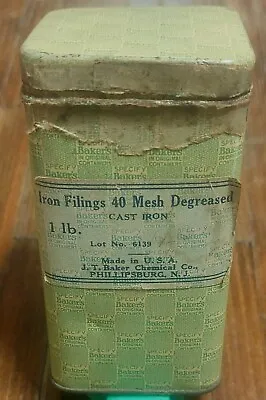 Vintage Tin  Cast Iron  40 Mesh Degreased J.T. JT Baker USA Phillipsburg1 Lb Tin • $9.99