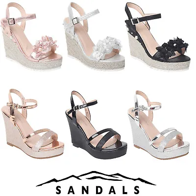 £13.95 • Buy Womens Ladies Sandals High Heel Platforms Espadrilles Wedge Strappy Party Shoes