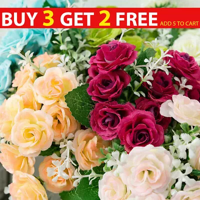 15 Heads Silk Rose Artificial Flowers Fake Bouquet Wedding Home Party Decor UK • £3.08