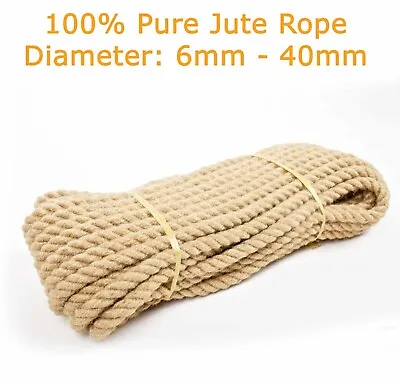 £0.99 • Buy 100% Natural Jute Hessian Rope Cord Braided Craft DIY Safe For Pets Animals Gym
