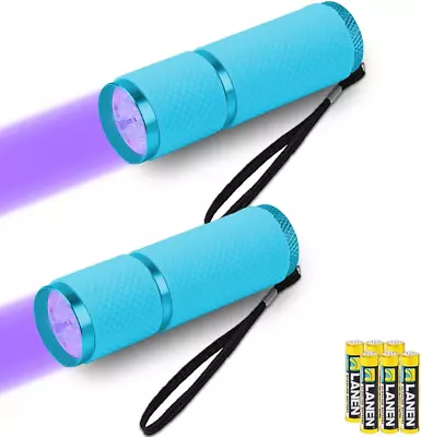 2 Pack 9 LED UV Flashlight - Black Light Torch With 6 AAA Batteries Included - P • $17.49