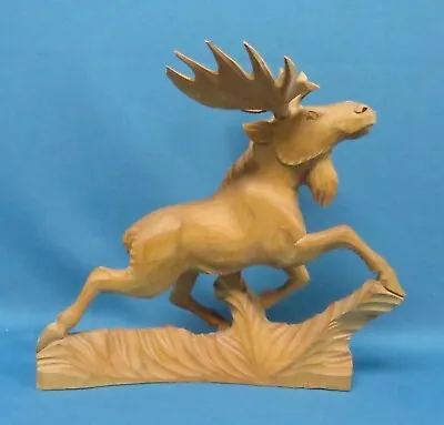 Russian Folk Art Hand-Carved Wood Moose Figure Statue • $39.99
