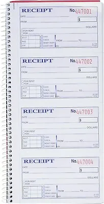 Money And Rent Receipt Book 2-Part Carbonless 5-1/4  X 11  Spiral Bound 200 • $10.50