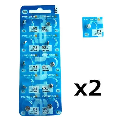 2 X Renata 379 1.55v Watch Cell Batteries SR521SW Mercury Free • £2.99