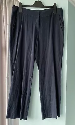 M&S COLLECTION Navy Blue Linen Blend Ladies Straight Leg Trousers Size 16M • £5.50