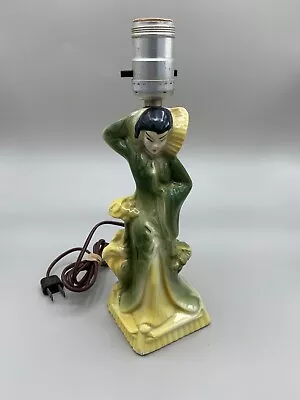 Vintage Ceramic Geisha Girl Accent Table Lamp No Shade 10.25  Tall • $25.99