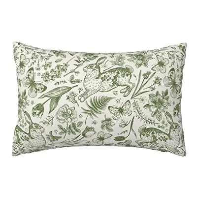 CALHogar Vintage Pillow Cover Bunny Pillow Cover Floral Pillow CoversGreen Pi... • $16.88