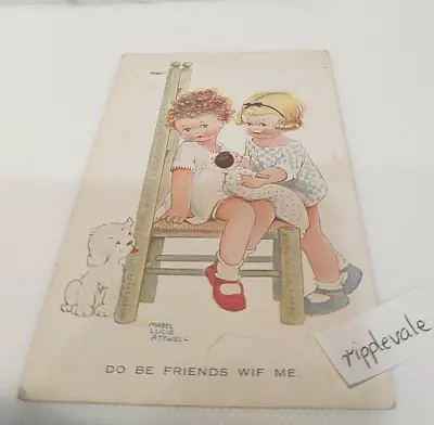 Mabel Lucy Attwell Vintage Postcard VALENTINES DO BE FRIENDS WIF ME • £17.35