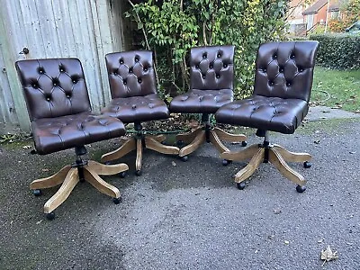 4 Stunning Dark Brown Leather Chesterfield Gainsborough Chairs Captains Chairs • £895