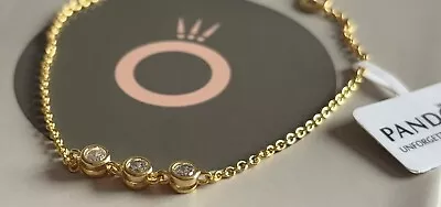 Pandora Era Bezel 14k Gold Triple Lab-grown Diamond Chain Bracelet 20cm Pandora • £200