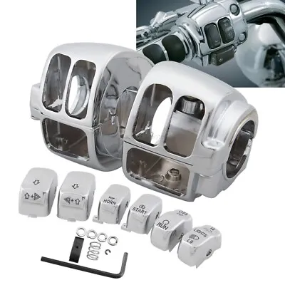 Chrome Handlebar Control Switch Housing Cover  6x Cap Buttons For Harley 96-13 • $38.95