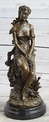 Mid Century French Bronze Neoclassical Sculpture Of A Maiden With Flowers Gift • $359