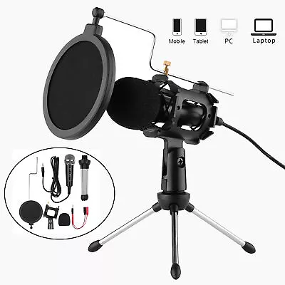 3.5mm Video Microphone Kit W/ Mini Mic Table Tripod Shock Mount Pop Filter J2O5 • $13.09