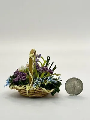 Vintage Artisan Fine Garden Basket Of Moss Flowers Dollhouse Miniature 1:12 212 • $20.99