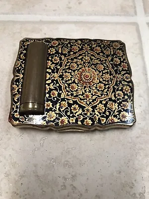 Stratton Vtg Powder Compact W Lipstick Holder & Mirror In Black Enamel/Gold Tone • $24.95