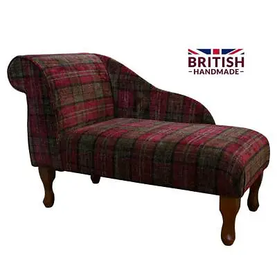 Red Tartan Chaise Longue Sofa Small Handmade Lana Plaid Traditional Check Fabric • £395