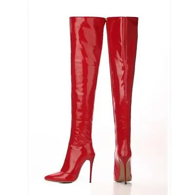 High Stilettos Heels Patent Leather Pointy Toe Women Over Knee High Thigh Boots • $62.40