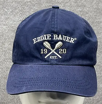 VINTAGE Eddie Bauer Hat Mens Strap Back Baseball Cap OSFA Crew Rowing Navy Blue • $14.99