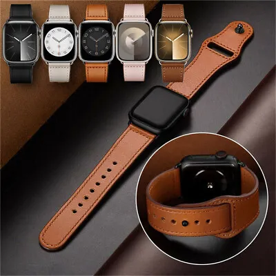 Genuine Leather Apple Watch Band Strap For IWatch Series 9 8 7 6 45mm 41mm 49mm • £10.99