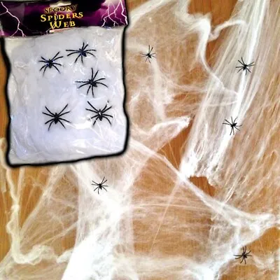 Large Stretchy Spider Web Cobweb And Scary Spiders Halloween Party Decoration • £2.10